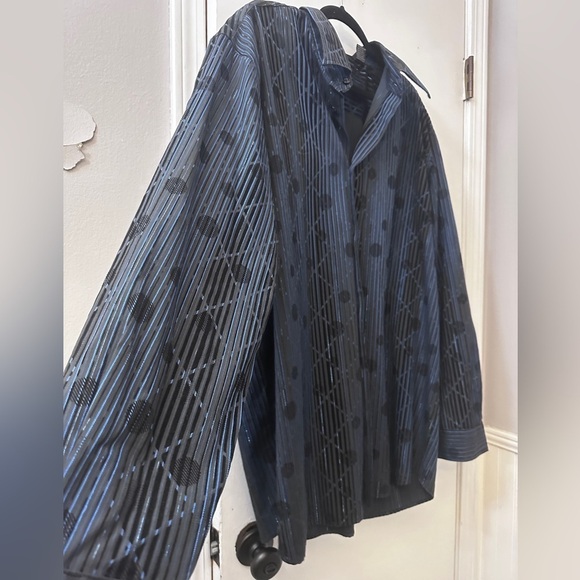Pronti Collection by Phita Men’s XXL Blue Black Shiny Disco Party Shirt - Picture 6 of 12